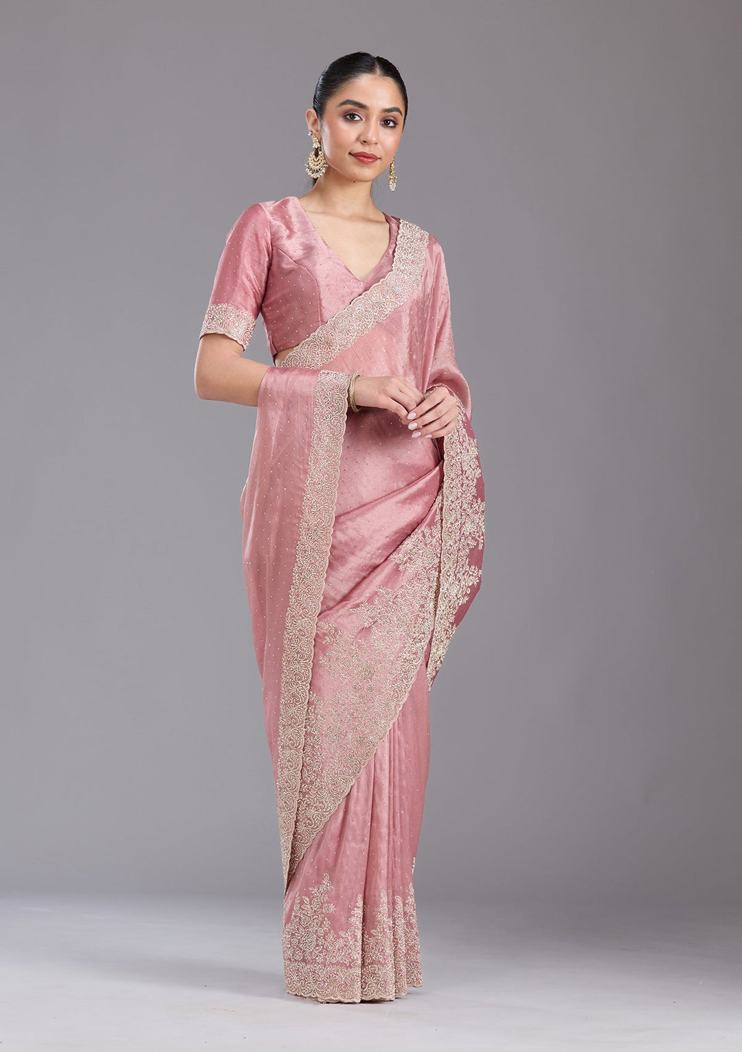 Onion Pink Cording Tissue Saree-koskii