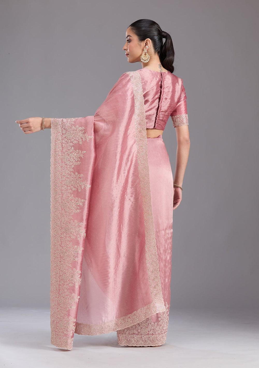 Onion Pink Cording Tissue Saree-koskii
