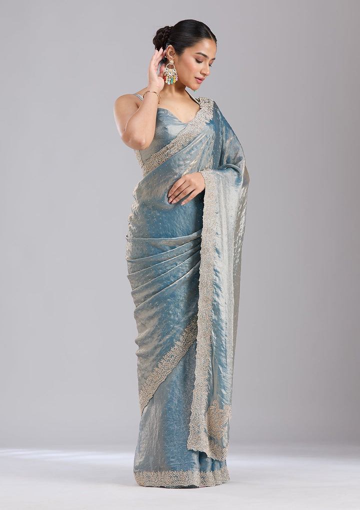Grey Stonework (Gold) Tissue Saree-koskii