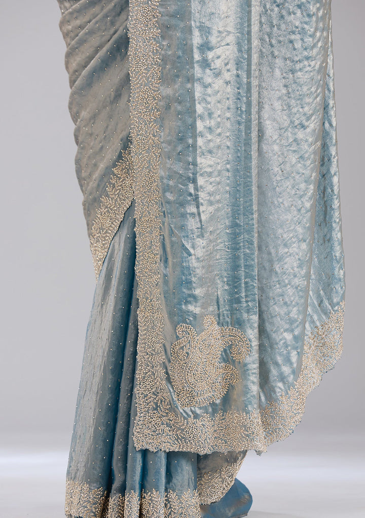 Grey Stonework (Gold) Tissue Saree-koskii