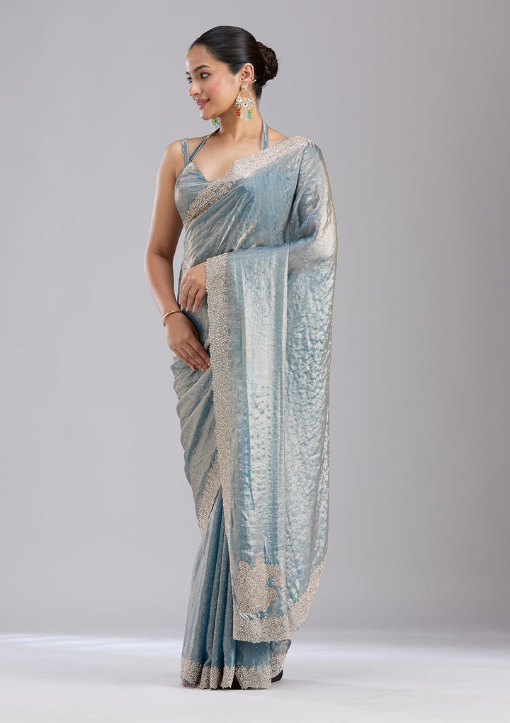Grey Stonework (Gold) Tissue Saree-koskii