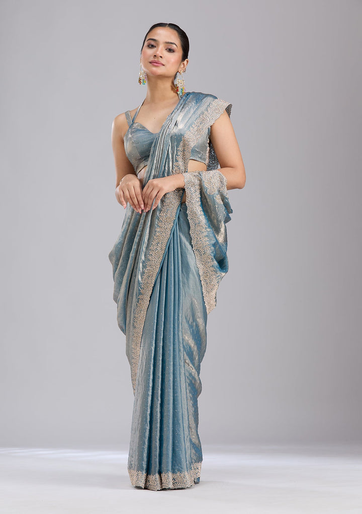 Grey Stonework (Gold) Tissue Saree-koskii