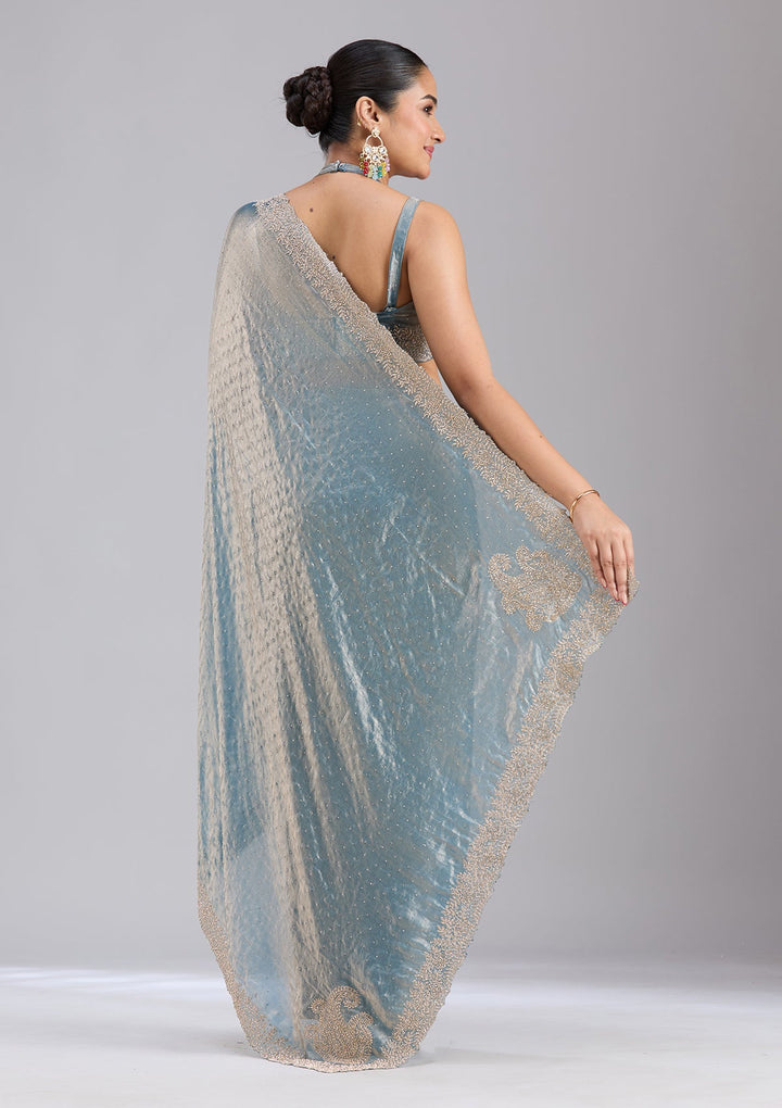 Grey Stonework (Gold) Tissue Saree-koskii