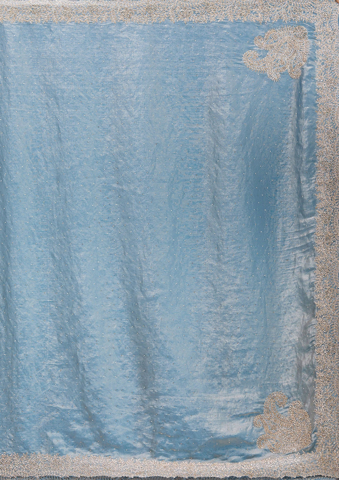 Grey Stonework (Gold) Tissue Saree-koskii