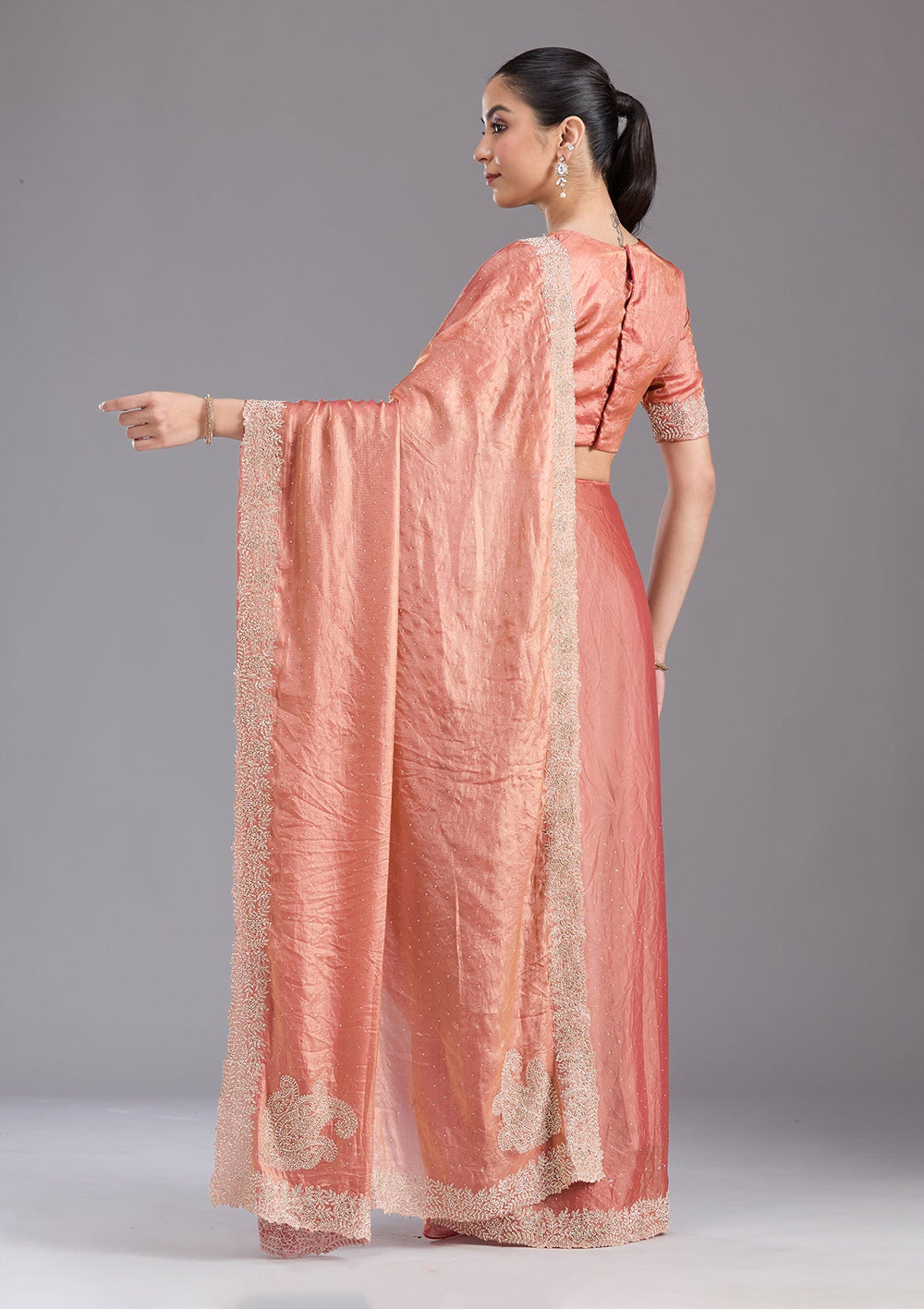 Rust Stonework (Gold) Tissue Saree-koskii