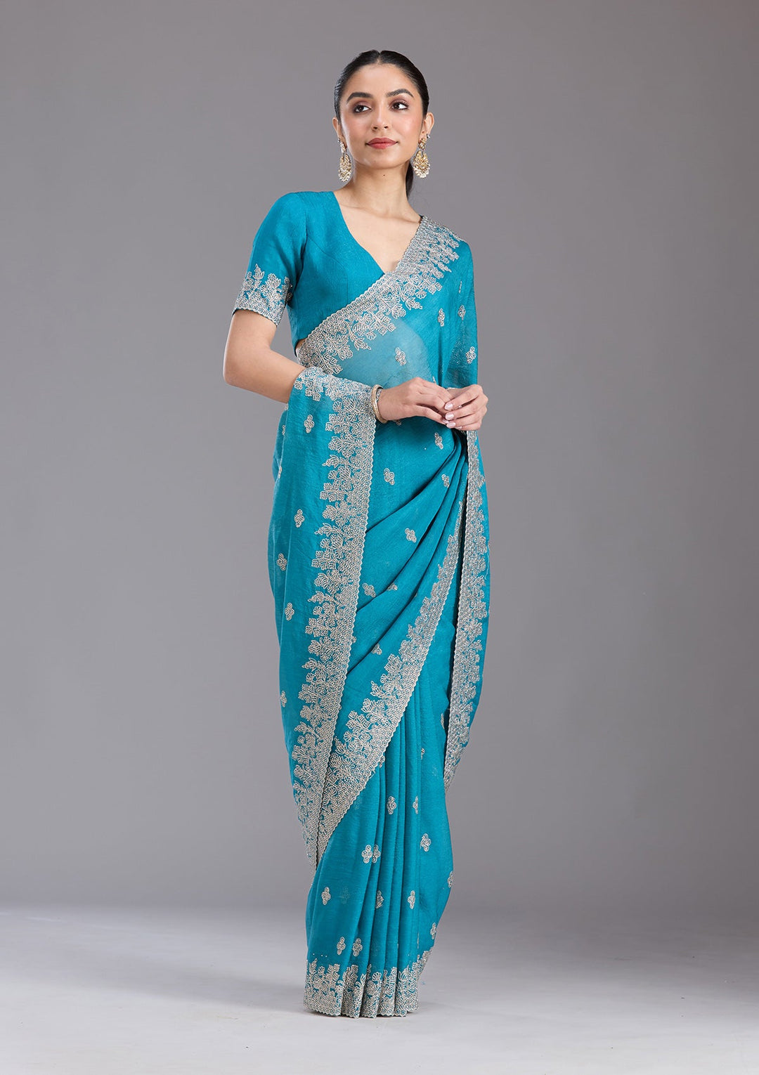 Blue Threadwork Tissue Saree-koskii