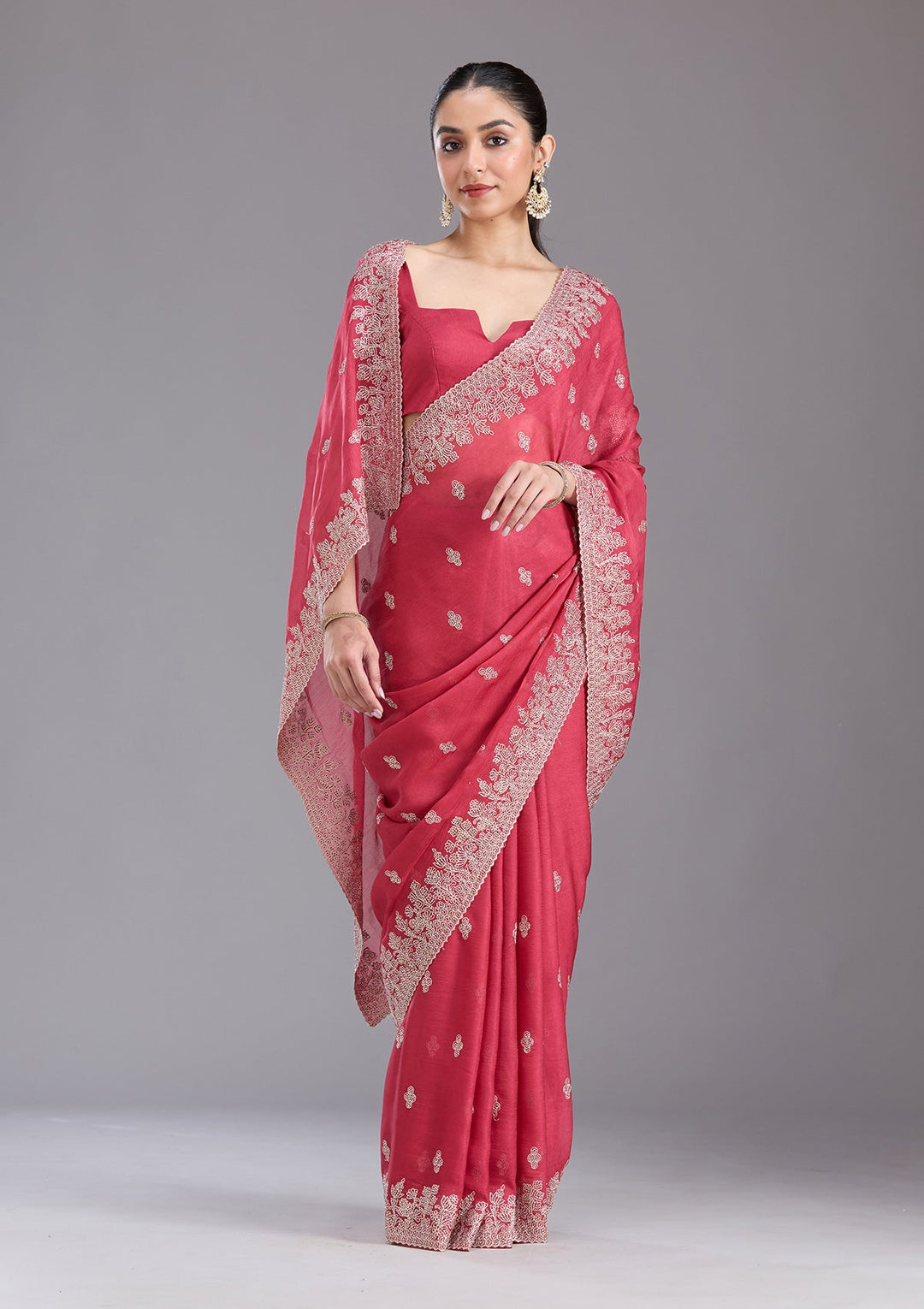 Pink Threadwork Tissue Saree-koskii