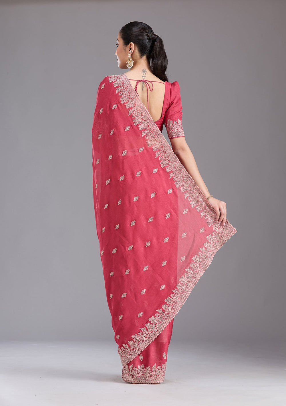 Pink Threadwork Tissue Saree-koskii