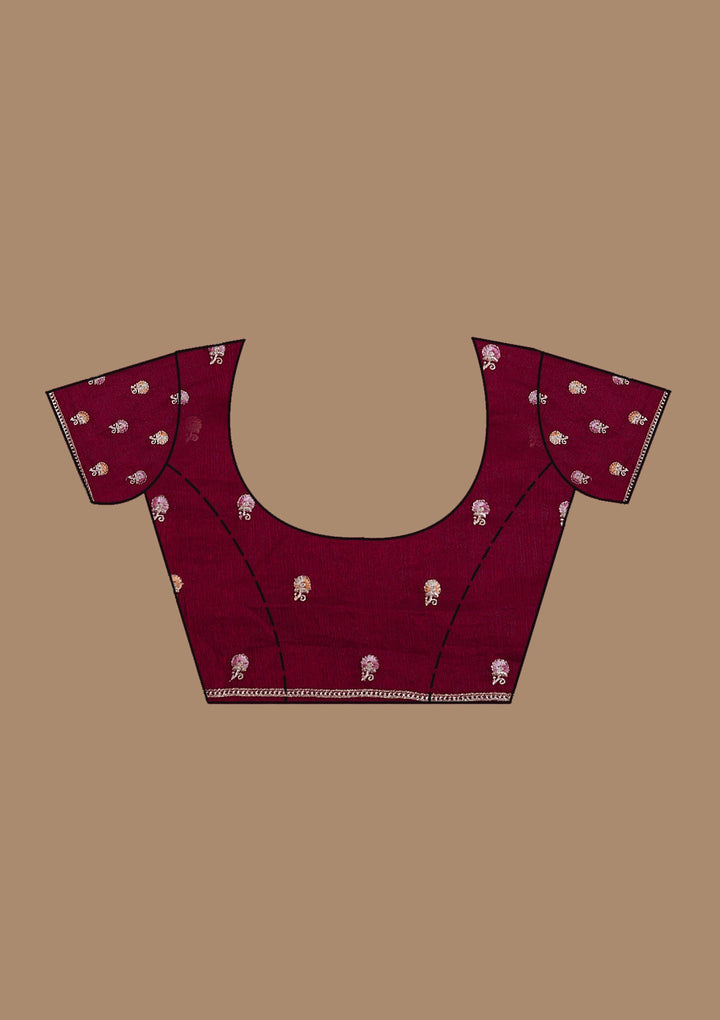 Maroon Zariwork (Gold) Tissue Saree_koskii