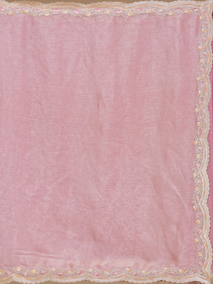 Onion Pink Zariwork (Gold) Tissue Saree-koskii