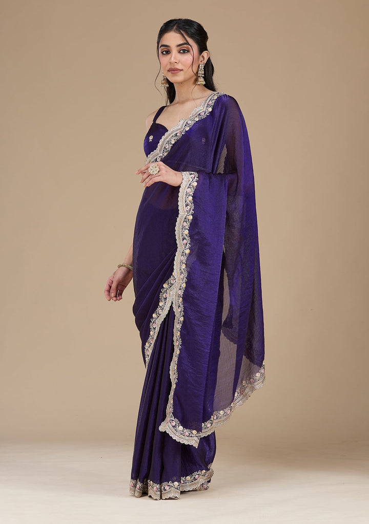 Purple Zariwork (Gold) Tissue Saree_koskii
