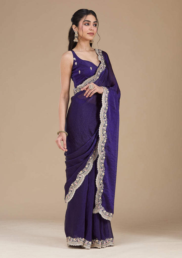 Purple Zariwork (Gold) Tissue Saree_koskii