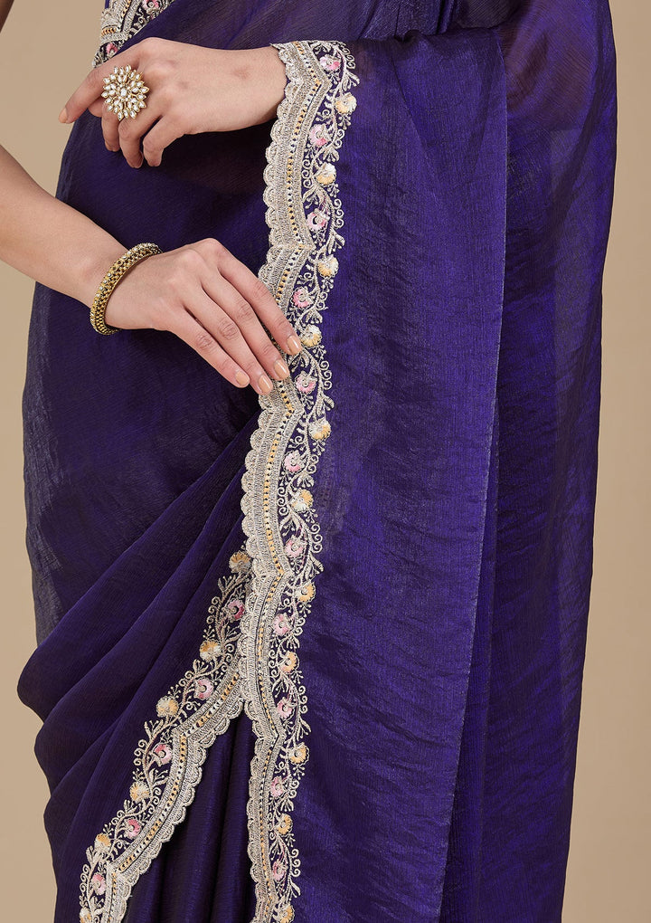 Purple Zariwork (Gold) Tissue Saree_koskii