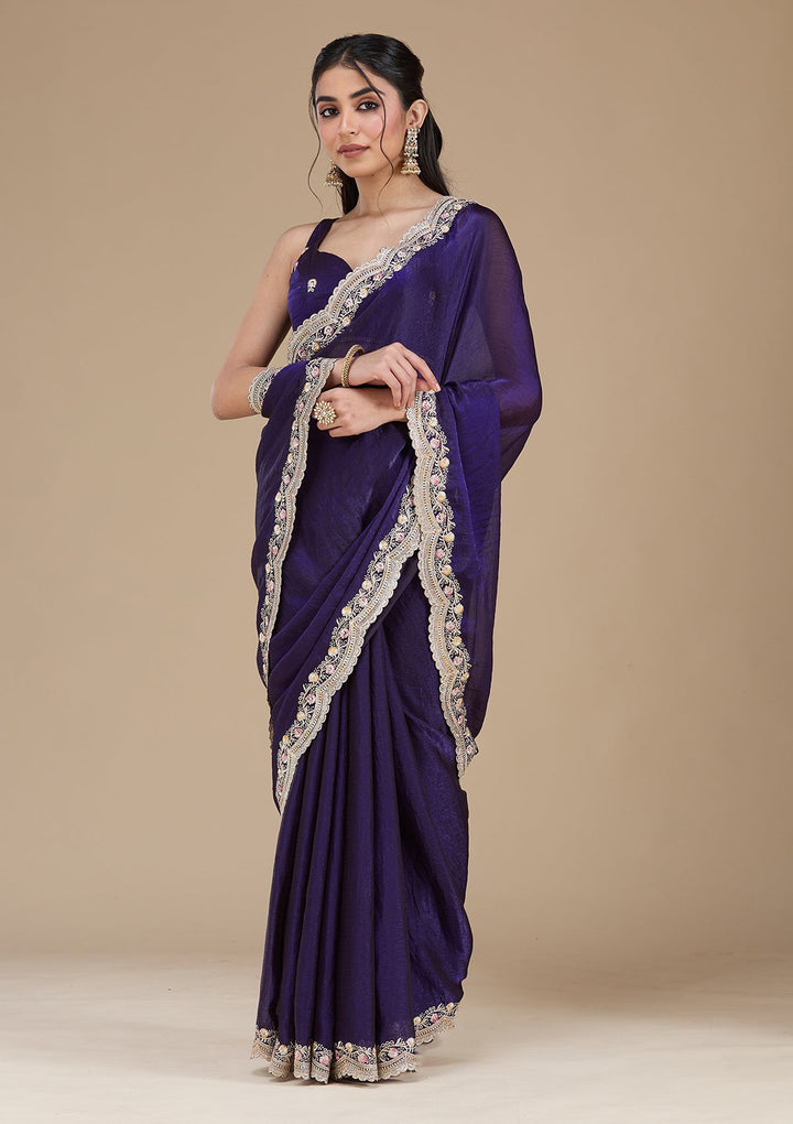 Purple Zariwork (Gold) Tissue Saree_koskii