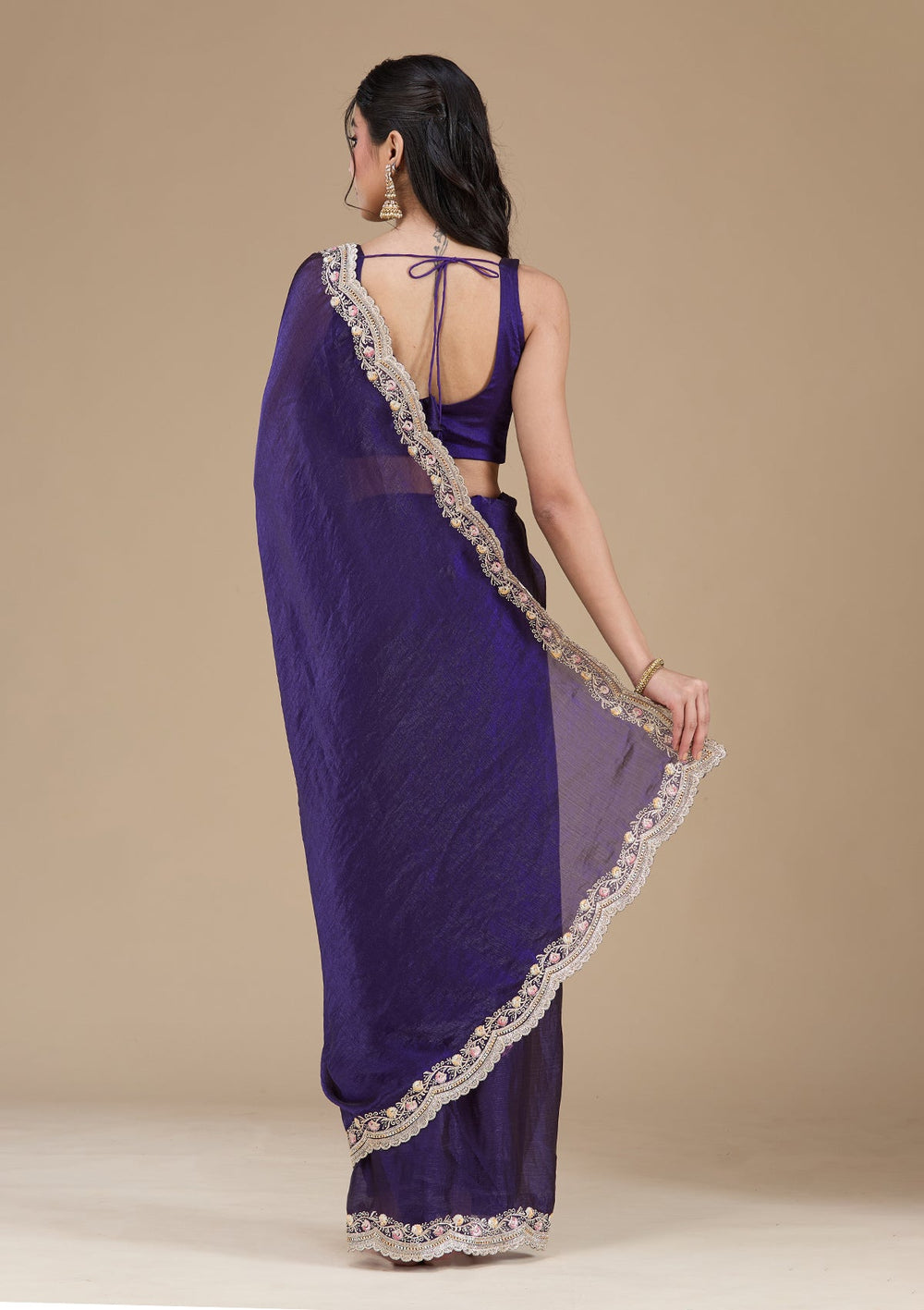 Purple Zariwork (Gold) Tissue Saree_koskii