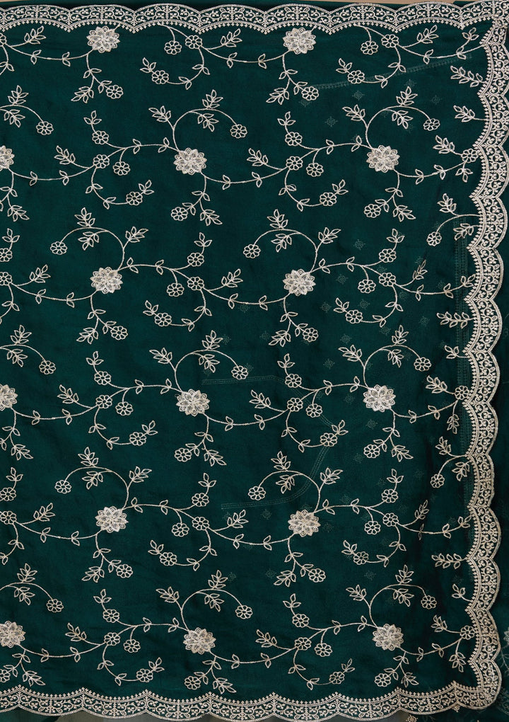 Bottle Green Zariwork (Gold) Georgette Saree_koskii
