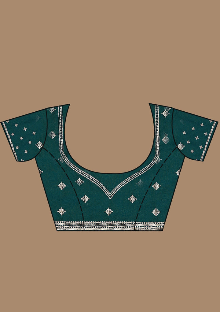 Bottle Green Zariwork (Gold) Georgette Saree_koskii