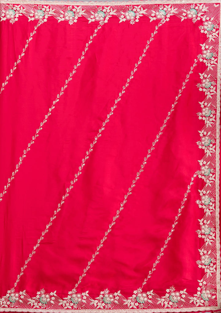 Rani Pink Aariwork Satin Saree-koskii