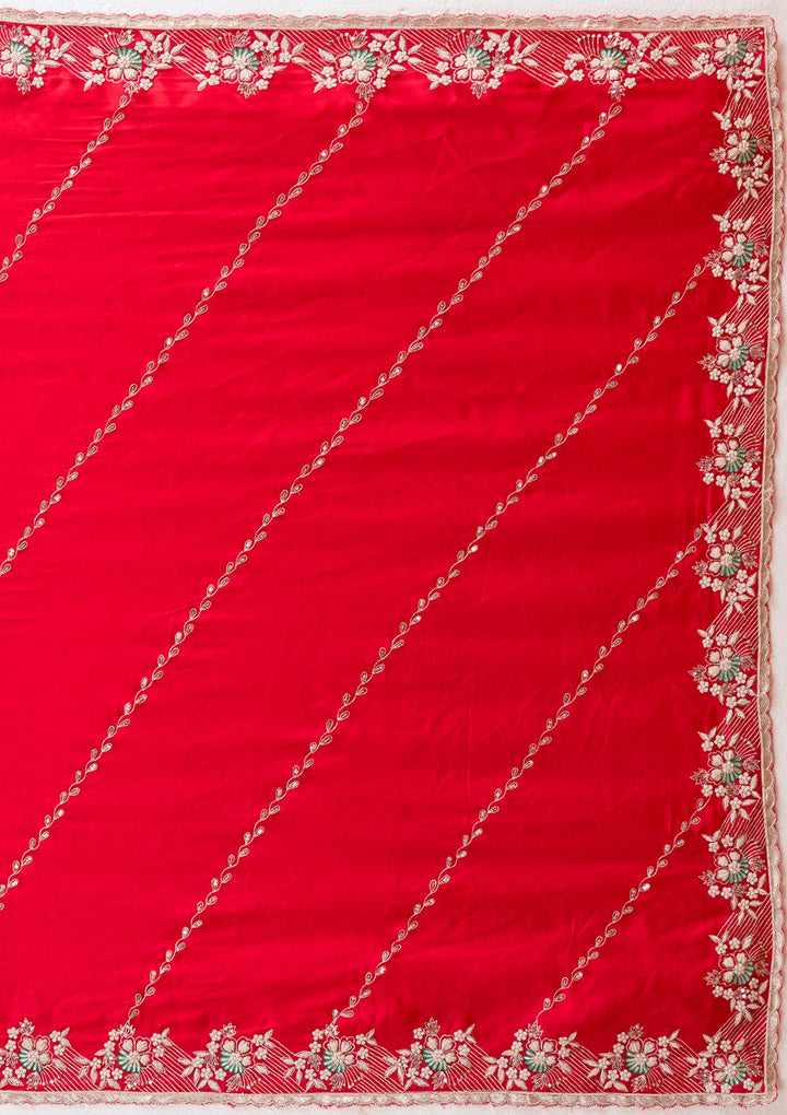 Red Aariwork Satin Saree-koskii