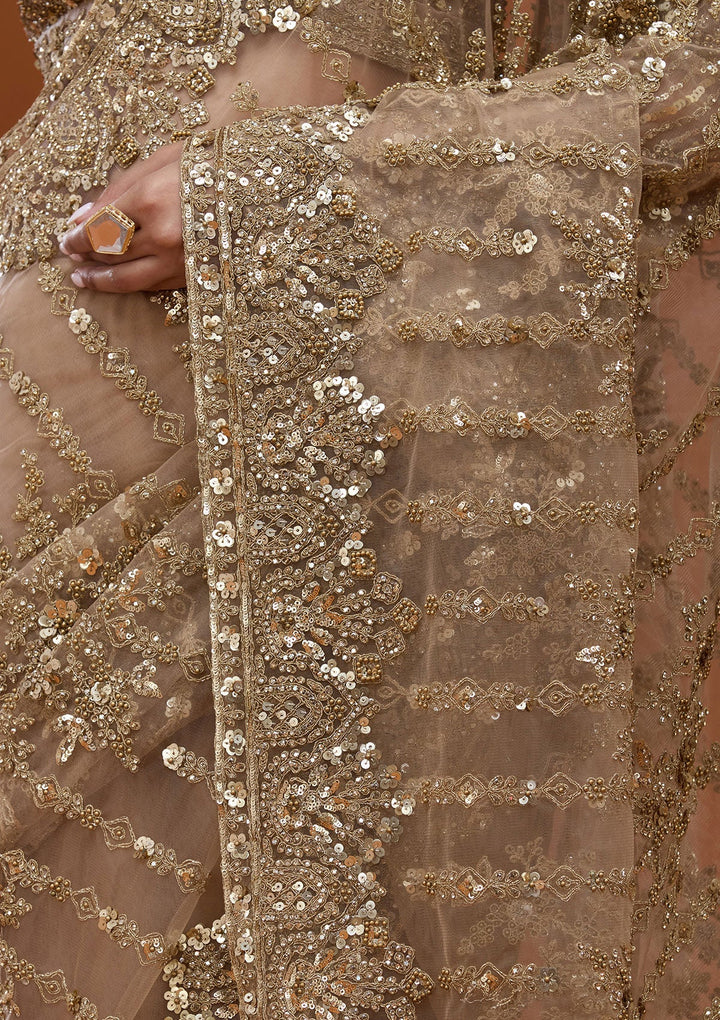 Beige Cording Net Saree