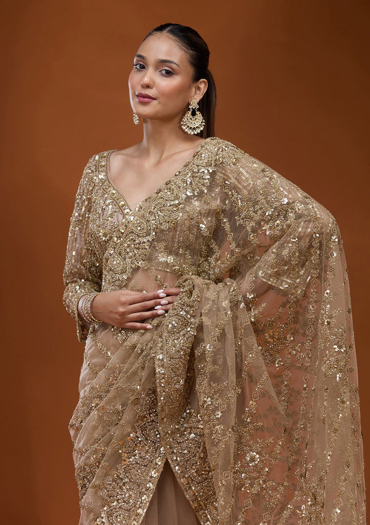 Baby Pink Cording Net Saree