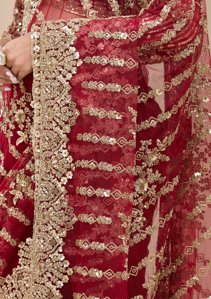 Maroon Cording Net Saree