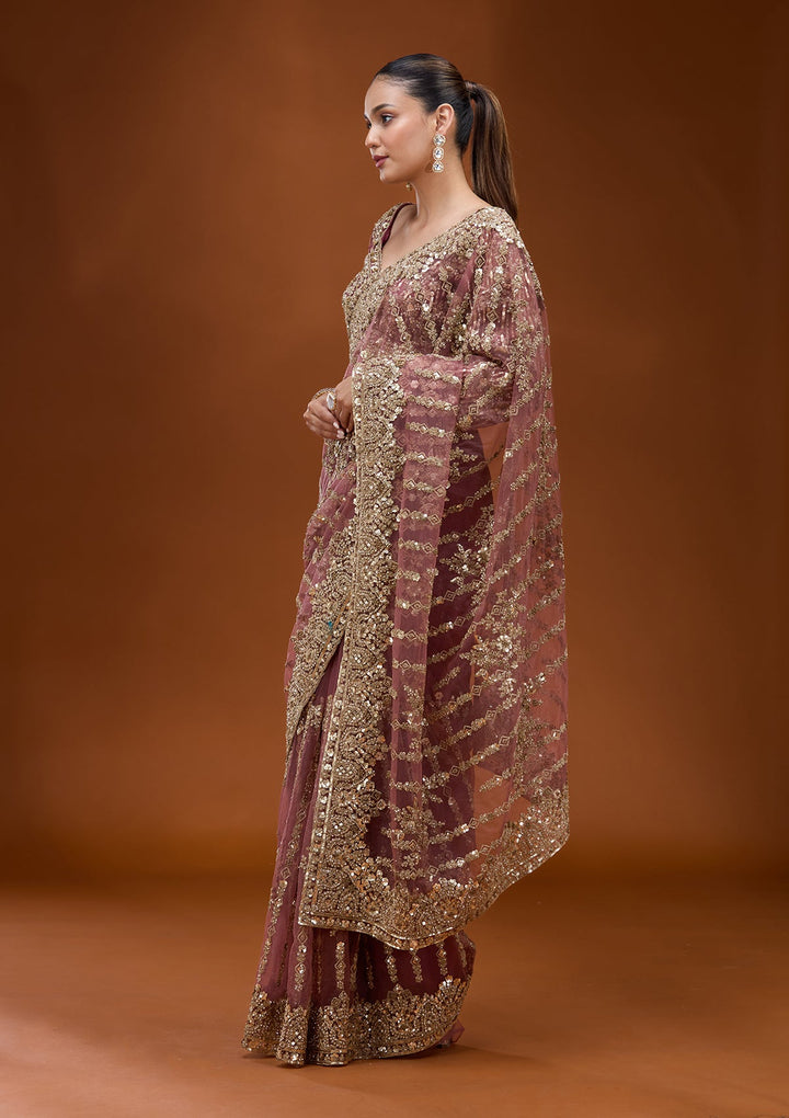Onion Pink Cording Net Saree
