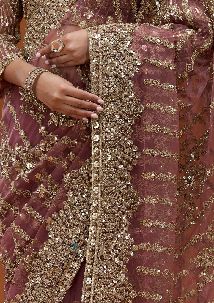 Onion Pink Cording Net Saree