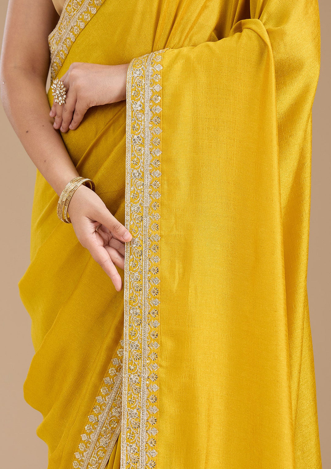 Mustard Zariwork (Gold) Soft Raw Silk Saree_koskii