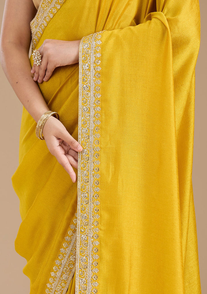 Mustard Zariwork (Gold) Soft Raw Silk Saree_koskii