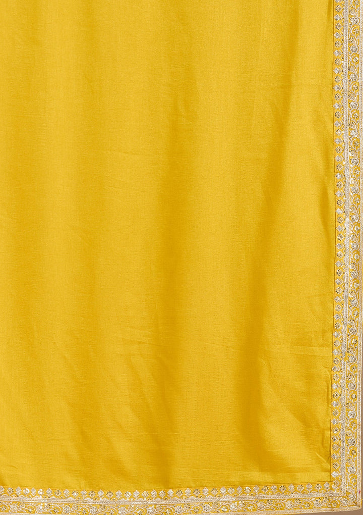 Mustard Zariwork (Gold) Soft Raw Silk Saree_koskii