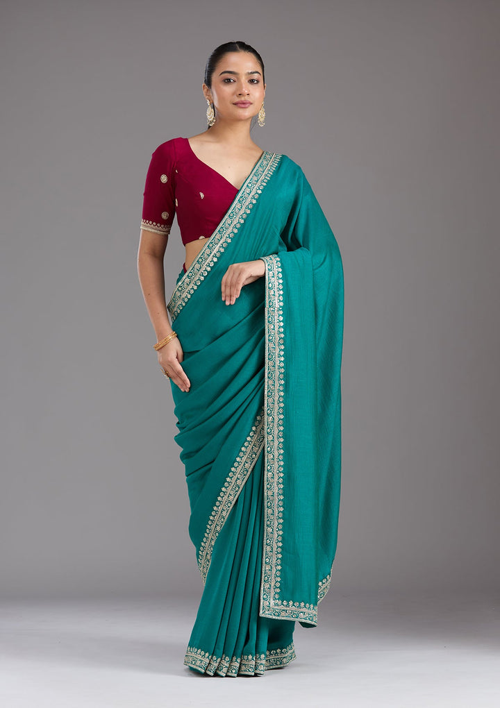 Rama Green Zariwork (Gold) Soft Raw Silk Saree_koskii