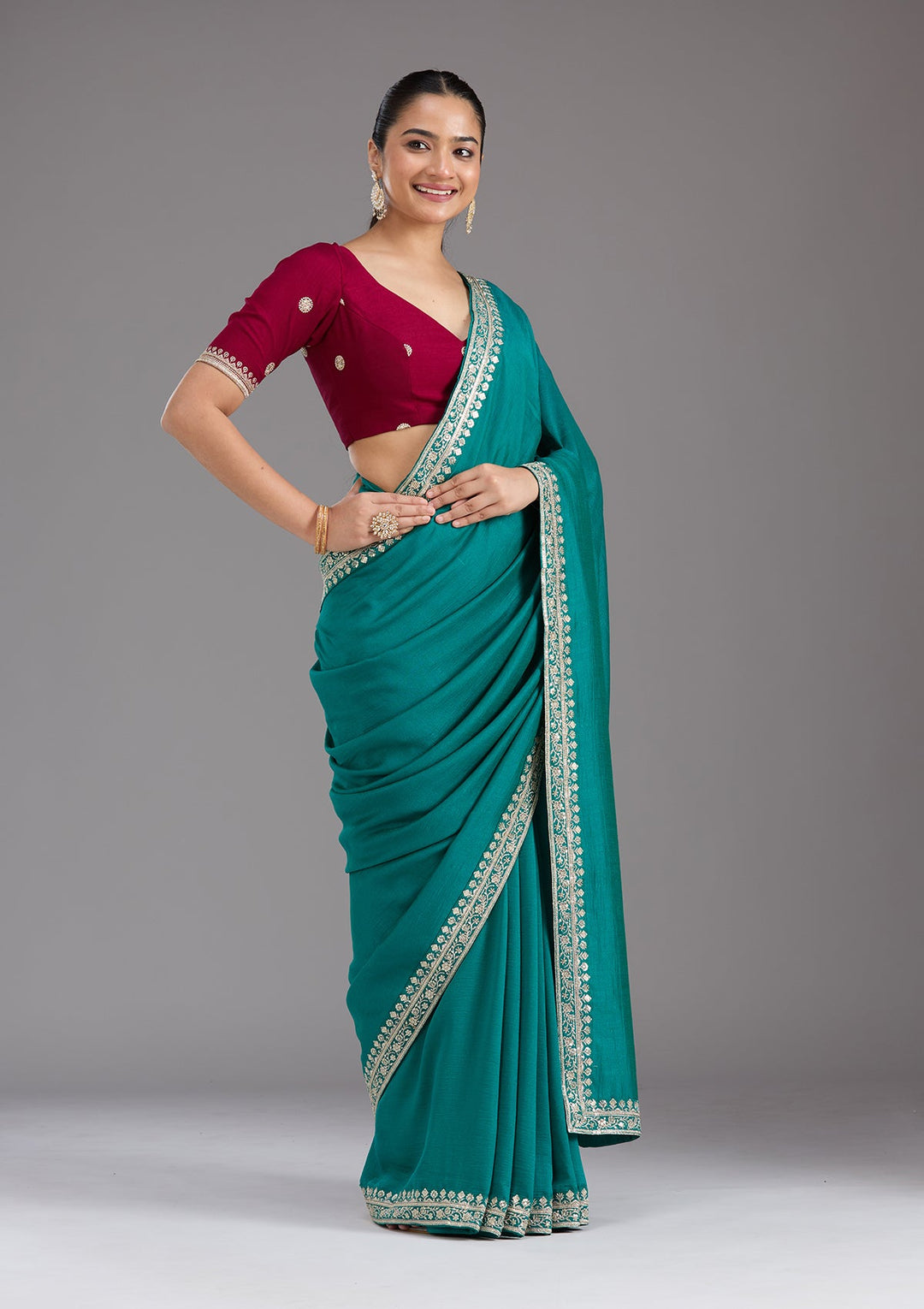 Rama Green Zariwork (Gold) Soft Raw Silk Saree_koskii
