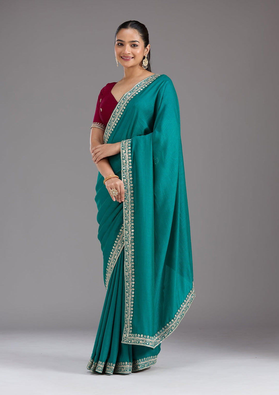 Rama Green Zariwork (Gold) Soft Raw Silk Saree_koskii