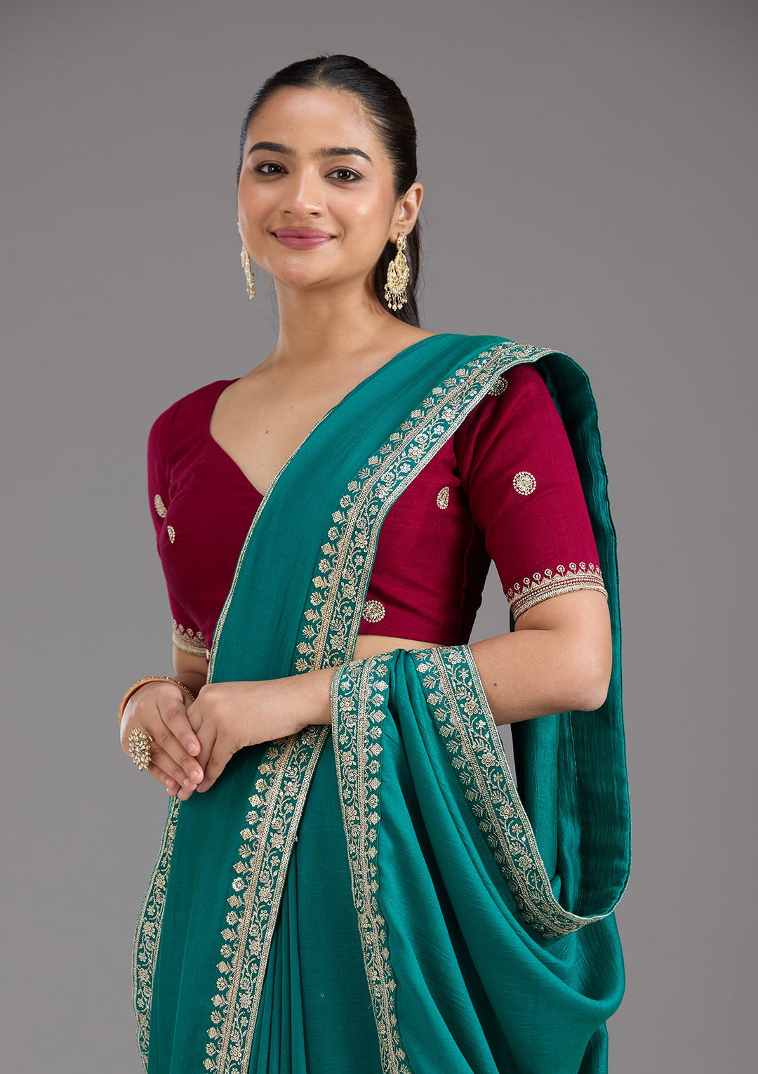 Rama Green Zariwork (Gold) Soft Raw Silk Saree_koskii