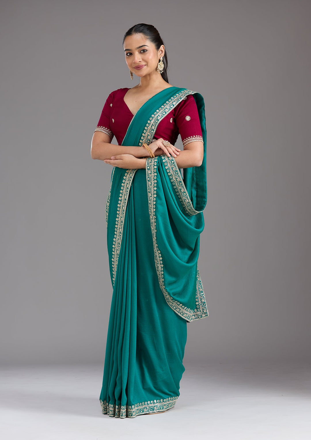 Rama Green Zariwork (Gold) Soft Raw Silk Saree_koskii