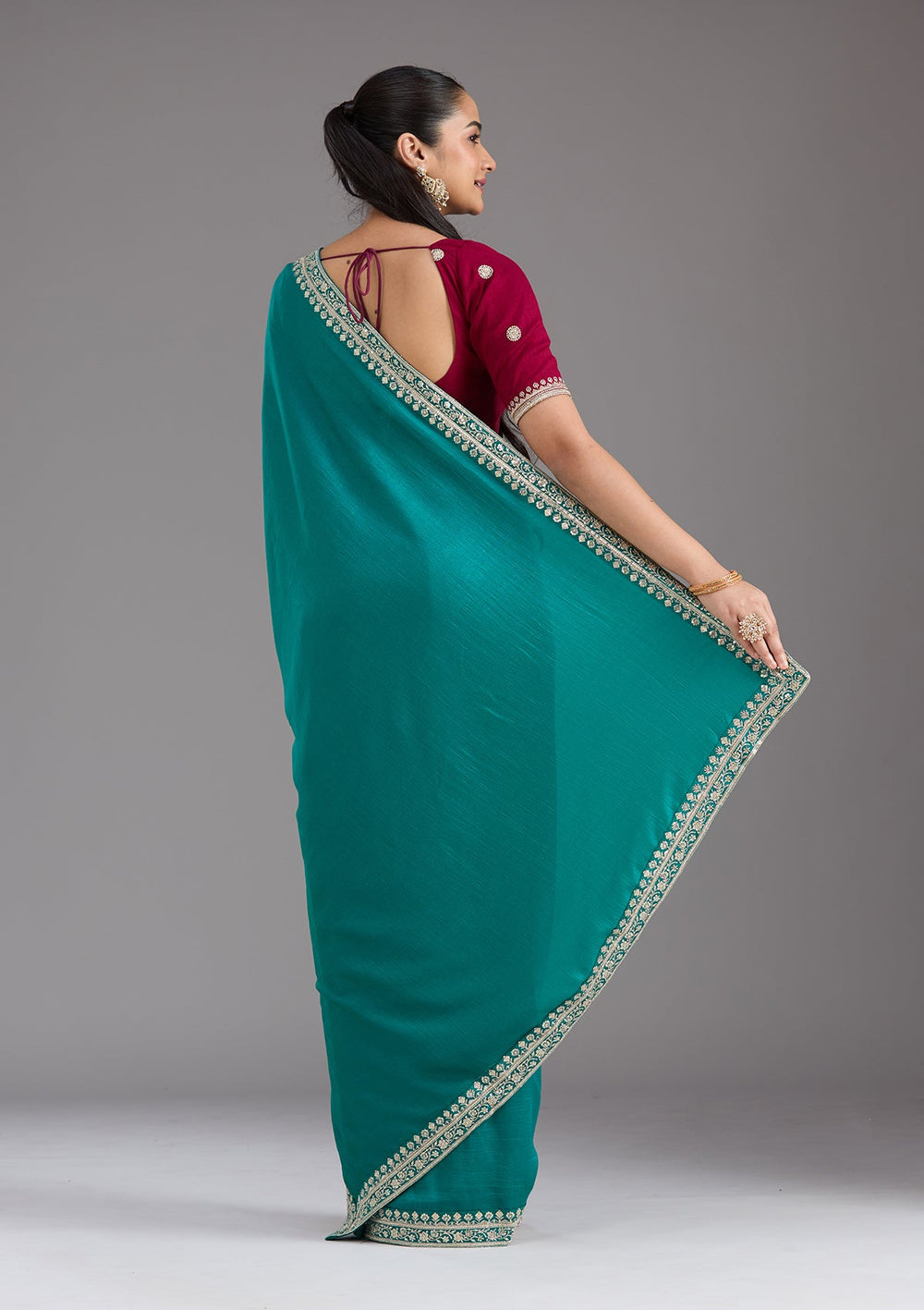 Rama Green Zariwork (Gold) Soft Raw Silk Saree_koskii