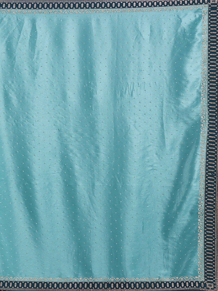 Sea Green Stonework (Silver) Chiffon Saree-Koskii