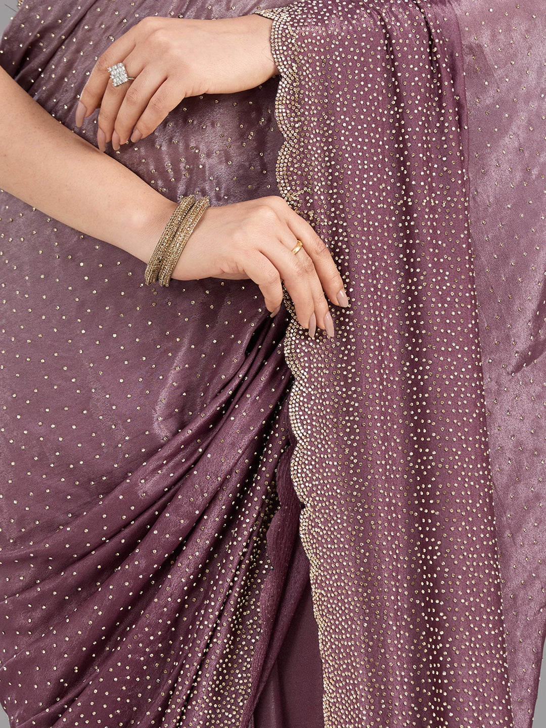Lavender Stonework (Gold) Satin Saree-Koskii
