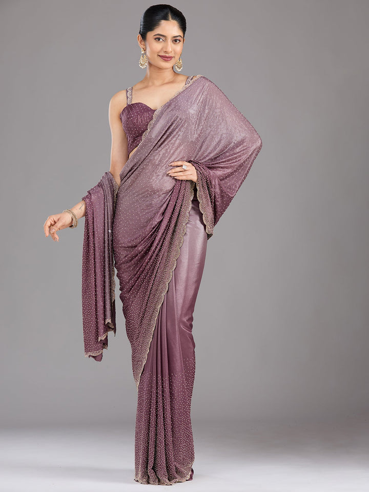 Lavender Stonework (Gold) Satin Saree-Koskii