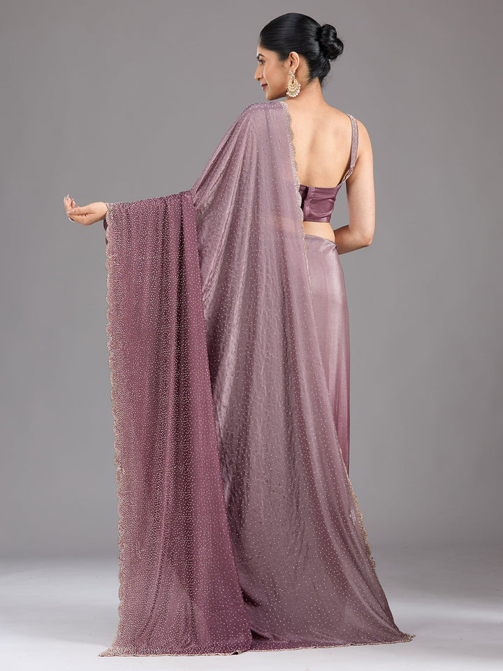 Lavender Stonework (Gold) Satin Saree-Koskii