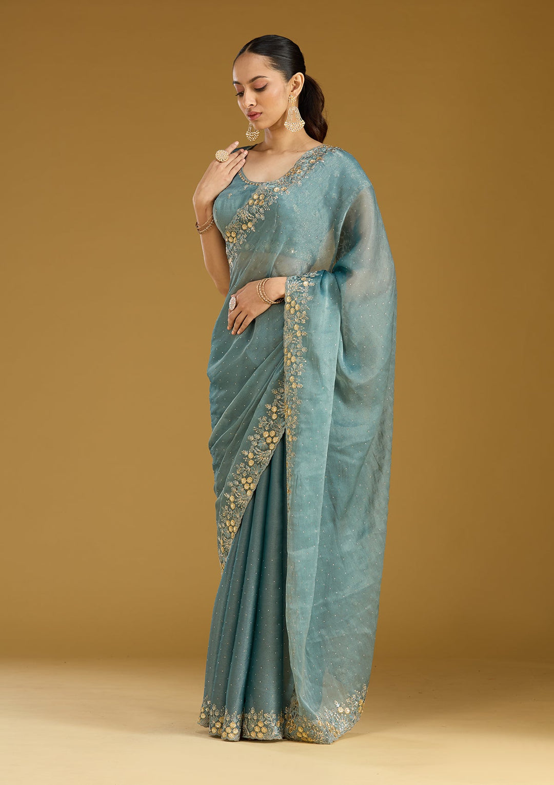 Blue Zariwork (Gold) Tissue Saree