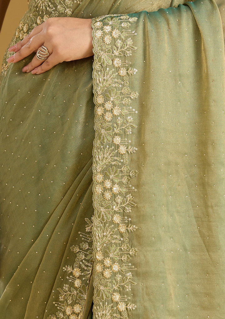 Mehandi Green Zariwork (Gold) Tissue Saree