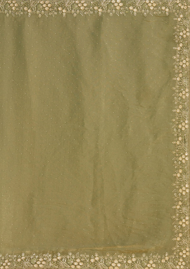 Mehandi Green Zariwork (Gold) Tissue Saree