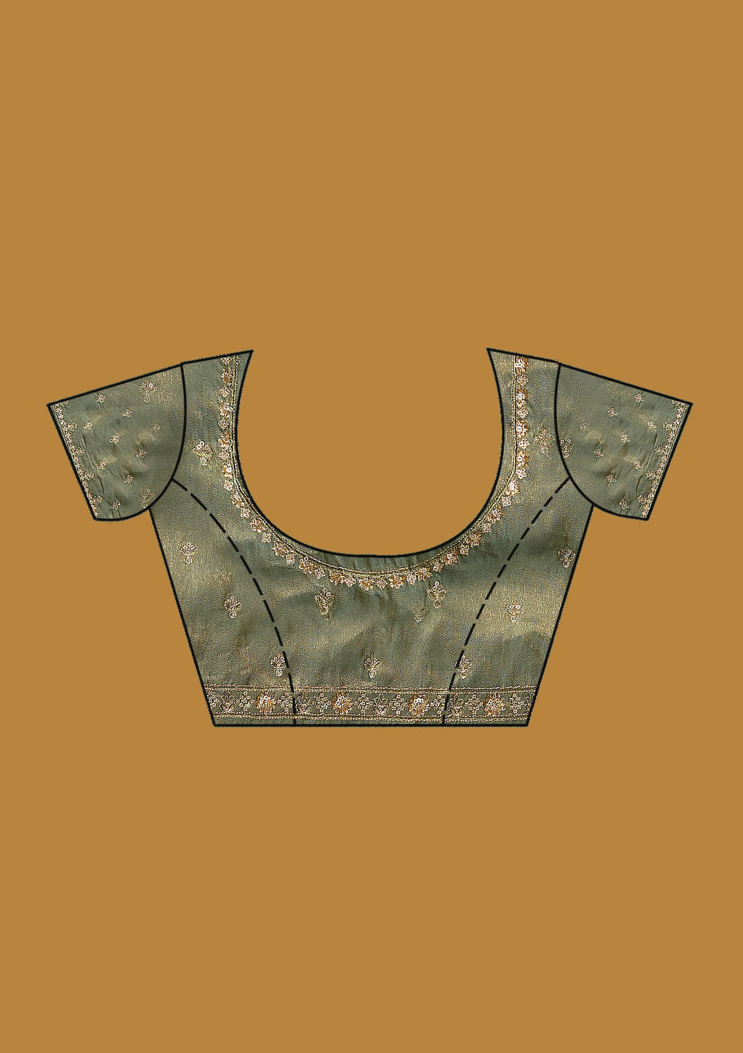 Mehandi Green Zariwork (Gold) Tissue Saree