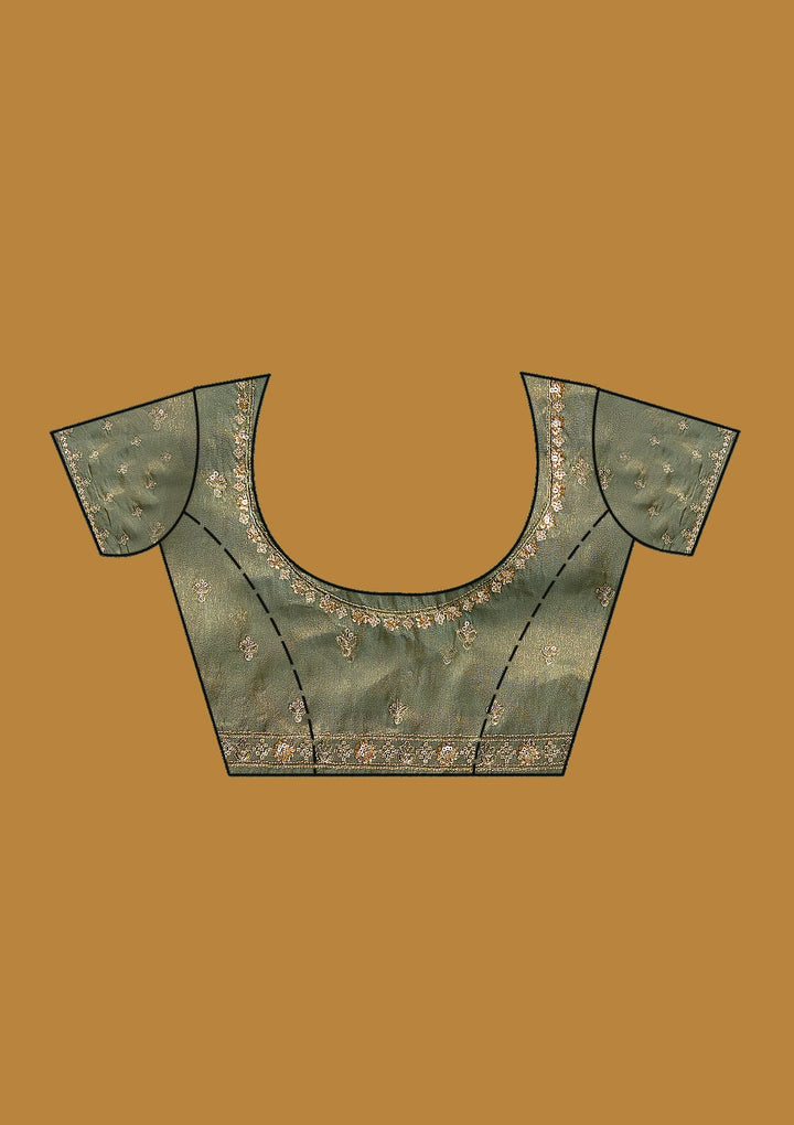 Mehandi Green Zariwork (Gold) Tissue Saree