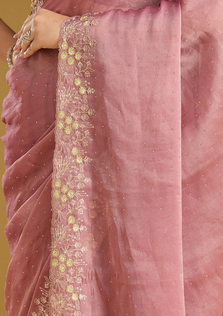 Onion Pink Zariwork (Gold) Tissue Saree