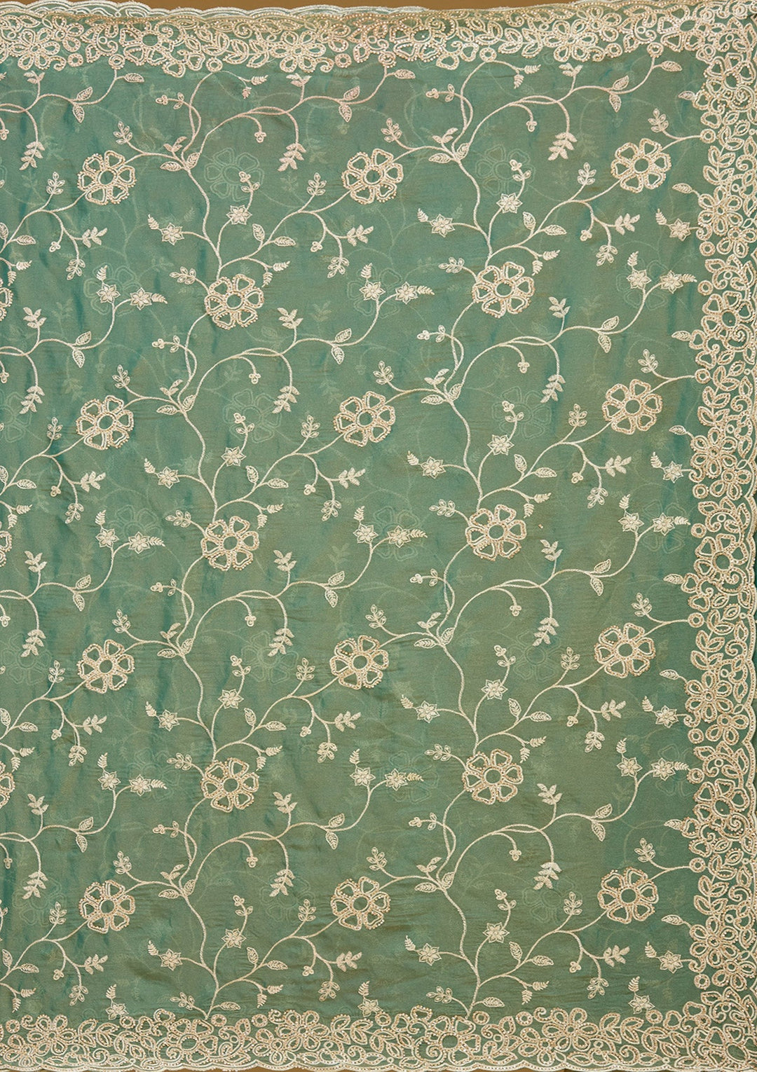 Rama Green Zariwork (Silver) Tissue Saree