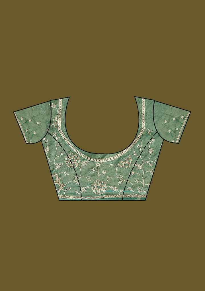 Rama Green Zariwork (Silver) Tissue Saree