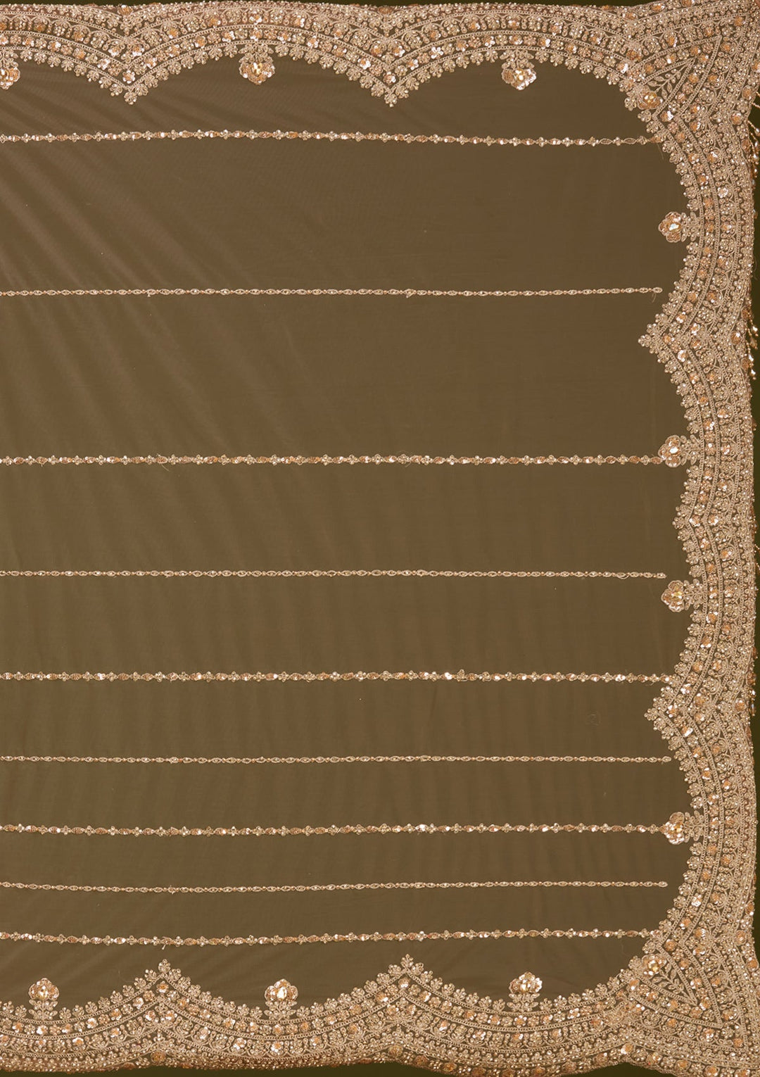 Peach Zariwork (Antique) Net Saree